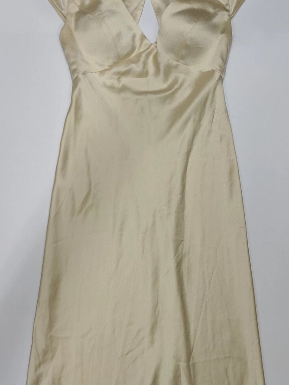 Jenny Yoo Size 6 Light Gold Satin Cap Sleeve Maxi Dress Read Condition